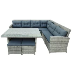 6pc Wicker Patio Set With Glass Table Ottomans - Gray/Dark Gray - GODEER -Crosley Shop GUEST 4e8253ca 5f3f 49bd 8b6a 8c701d982063