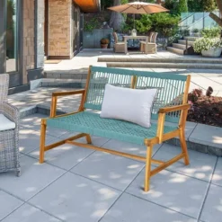Costway 2-Person Patio Acacia Wood Bench Loveseat Chair Garden Furniture BlackGreyTurquoise 21 Costway 2-Person Patio Acacia Wood Bench Loveseat Chair Garden Furniture BlackGreyTurquoise -Crosley Shop GUEST 50562439 fb4a 4e2b 9f1d e20fed346a37