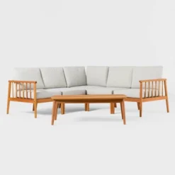 Saracina Home 6pc Modern Boho Outdoor Eucalyptus Spindle Sectional -Crosley Shop GUEST 50b85b0f ef35 42f9 9821 b9804b809312