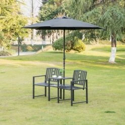 Outsunny Metal Garden Bench With Middle Table And Umbrella Hole, 2-in-1 Double Patio Chairs, Outdoor 2-person Tete-a-Tete, Slatted, Black 17 Outsunny Metal Garden Bench With Middle Table And Umbrella Hole, 2-in-1 Double Patio Chairs, Outdoor 2-person Tete-a-Tete, Slatted, Black -Crosley Shop GUEST 51711f9e f458 4180 a567 6778cef47e6f