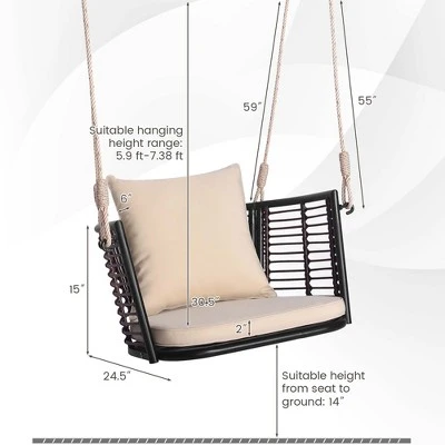 Costway Patio Hanging Rattan Basket Chair Swing Hammock Chair With Seat Cushion 5 Costway Patio Hanging Rattan Basket Chair Swing Hammock Chair With Seat Cushion - Image 3