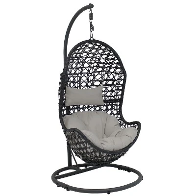 Sunnydaze Decor Sunnydaze Outdoor Resin Wicker Patio Cordelia Hanging Basket Egg Chair Swing With Cushion, Headrest, And Steel Stand Set- 3pc 13 Sunnydaze Decor Sunnydaze Outdoor Resin Wicker Patio Cordelia Hanging Basket Egg Chair Swing With Cushion, Headrest, And Steel Stand Set- 3pc - Image 11