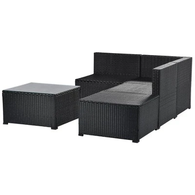 5pc Wicker Patio Sectional Seating Set With Cushions - Black/Blue - GODEER 21 5pc Wicker Patio Sectional Seating Set With Cushions - Black/Blue - GODEER - Image 19