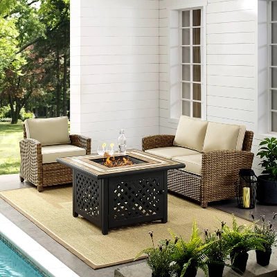 Crosley 3pc Bradenton Steel Outdoor Patio Fire Pit Furniture Set Tan/Brown 5 Crosley 3pc Bradenton Steel Outdoor Patio Fire Pit Furniture Set Tan/Brown - Image 3