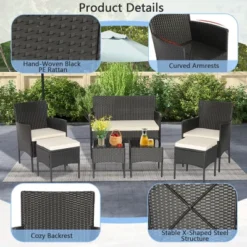 Costway 7pcs Patio Rattan Sofa Furniture Set Table Ottoman Metal Cushioned Outdoor Pool -Crosley Shop GUEST 52dd4264 3f13 4b1f 8345 e82d792f3e31