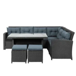6pc Wicker Patio Conversation Set With Glass Table Ottomans & Cushions - Black/Dark Gray - GODEER 23 6pc Wicker Patio Conversation Set With Glass Table Ottomans & Cushions - Black/Dark Gray - GODEER -Crosley Shop GUEST 5361afd6 2a0c 460d 9333 747a7f050a20