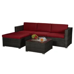 5pc Rattan Wicker Outdoor Conversation Set - Gray/Red - GODEER -Crosley Shop GUEST 540def80 cd49 43b6 abd3 f4259474efbd