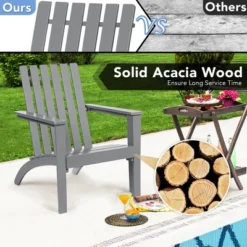 Costway 3PCS Patio Adirondack Chair Side Table Set Solid Wood Garden Deck Grey -Crosley Shop GUEST 54c62b35 90a4 4212 9064 de00f030dbec