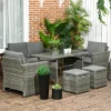 Outsunny Patio Dining Set, PE Rattan Furniture With 2 Chairs With Cushions & Outdoor Loveseat Sofa, Woodgrain Slatted Dinner Table, Mixed Gray 1 Outsunny Patio Dining Set, PE Rattan Furniture With 2 Chairs With Cushions & Outdoor Loveseat Sofa, Woodgrain Slatted Dinner Table, Mixed Gray -Crosley Shop GUEST 54e59b77 6fc2 493b 8fa2 d92f6197bd5a