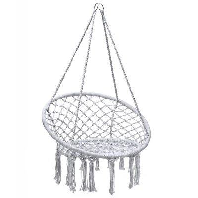 Costway Hanging Hammock Chair Macrame Swing Handwoven Cotton Backrest Garden Grey Black 12 Costway Hanging Hammock Chair Macrame Swing Handwoven Cotton Backrest Garden Grey Black - Image 10