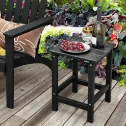Costway 14'' Patio Adirondack Side End Table HDPE Square Weather Resistant Garden Black/Brown/Grey/White