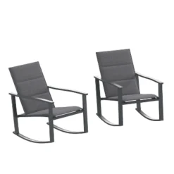 Merrick Lane Set Of 2 Flex Comfort Outdoor Rocking Chairs With Steel Frames