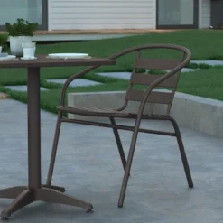 Emma And Oliver 23.5'' Square Aluminum Indoor-Outdoor Table Set With 2 Slat Back Chairs -Crosley Shop GUEST 556eeee5 f1be 4934 8990 a716c43a7437