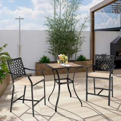 Costway Patio Square Bar Table Wood-Like Tabletop Metal Frame Garden Backyard 3 Costway Patio Square Bar Table Wood-Like Tabletop Metal Frame Garden Backyard