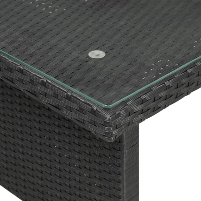 6pc Wicker Patio Conversation Set With Glass Table Ottomans & Cushions - Black/Dark Gray - GODEER 11 6pc Wicker Patio Conversation Set With Glass Table Ottomans & Cushions - Black/Dark Gray - GODEER - Image 9