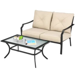 Costway 2 PCS Patio Loveseat With Coffee Table Outdoor Sofa Bench With Cushions -Crosley Shop GUEST 56317acb be73 4bc3 a265 b8d4d1eac2f6