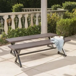 Rolando 2pk Aluminum Outdoor Patio Dining Bench - Brown - Christopher Knight Home