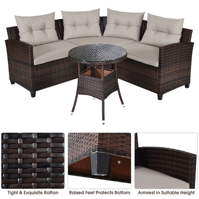 Costway 4PCS Outdoor Patio Rattan Furniture Set Cushioned Sofa Table 7 Costway 4PCS Outdoor Patio Rattan Furniture Set Cushioned Sofa Table - Image 5