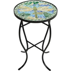 Teal Island Designs Black Round Outdoor Accent Side Tables 14" Wide Set Of 2 Green Dragonfly Tabletop For Front Porch Patio Home House -Crosley Shop GUEST 580c9400 655c 496b 8cd9 8aa9941ad2b9