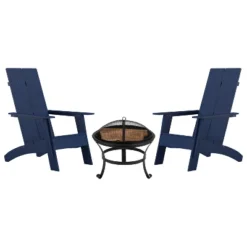 Merrick Lane Outdoor Set With Modern Adirondack Rocking Chairs & Wood Burning Fire Pit, Poker & Spark Screen -Crosley Shop GUEST 588b6c2e dc78 427b b66e 702972d6daf0