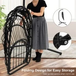 Costway Patio Hanging Egg Chair With Stand Waterproof Cover Folding Basket Cushion GreyBrown -Crosley Shop GUEST 58f56c05 3226 4bc2 9360 c0cc3d4a44cb
