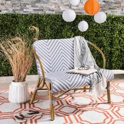 Dandra Herringbone Rattan Settee - Grey/White - Safavieh 3 Dandra Herringbone Rattan Settee - Grey/White - Safavieh