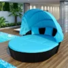 6pc Wicker Round Outdoor Sectional Set With Cushions - Black/Blue - GODEER -Crosley Shop GUEST 5b2b4008 6cd9 44c6 9ac0 31c66af1ec37