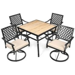 Costway 5PCS Patio Dining Set Square Table 4 Swivel Chair Rocker Cushioned Deck -Crosley Shop GUEST 5bf46347 b22d 4006 9d3b 97a713c28684