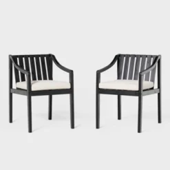 Saracina Home 2pk Mid-Century Modern Slatted Outdoor Acacia Arm Chairs With Cushions -Crosley Shop GUEST 5c6ca3ac 7a3b 49de 8a2d c30f230bda0e