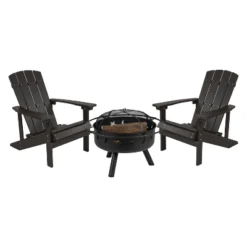 Emma And Oliver Three Piece Hartford Camping Set With Two Faux Wood Adirondack Chairs And Star And Moon Fire Pit With Mesh Cover -Crosley Shop GUEST 5caed6f9 ec39 4ccb 92f0 25466a7e3ed4 1