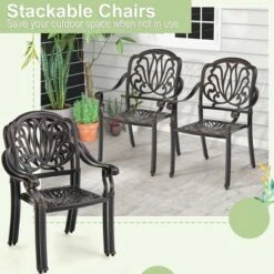 Costway 2pcs Patio Cast Aluminum Dining Chairs Armrests Outdoor Stackable Bronze/White -Crosley Shop GUEST 5f526a5b db01 4002 bcc7 8880f198346f