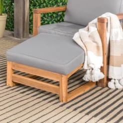 Galia 2pc Square Leg Acacia Wood Chair And Ottoman With Cushions - Brown - Saracina Home -Crosley Shop GUEST 60c10f7d 5b45 4211 b4ed 7da57de1baff