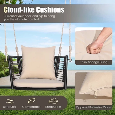 Costway Patio Hanging Rattan Basket Chair Swing Hammock Chair With Seat Cushion 9 Costway Patio Hanging Rattan Basket Chair Swing Hammock Chair With Seat Cushion - Image 7