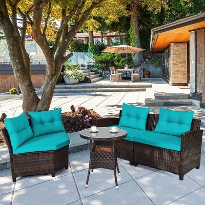 Costway 4PCS Outdoor Patio Rattan Furniture Set Cushioned Sofa Table TurquoiseBlackNavyRed 12 Costway 4PCS Outdoor Patio Rattan Furniture Set Cushioned Sofa Table TurquoiseBlackNavyRed - Image 10