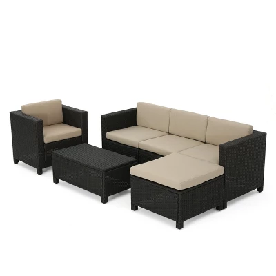 Puerta 6pc Wicker L-Shaped Sectional Sofa Set - Dark Brown - Christopher Knight Home 2 Puerta 6pc Wicker L-Shaped Sectional Sofa Set - Dark Brown - Christopher Knight Home