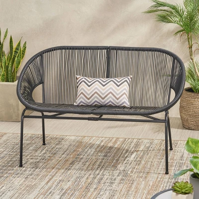 Condessa Patio Hammock Weave Loveseat Bench - Black - Christopher Knight Home 3 Condessa Patio Hammock Weave Loveseat Bench - Black - Christopher Knight Home