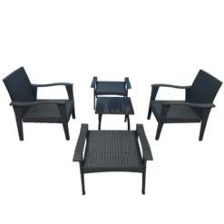 5pc Outdoor Wicker Conversation Set With Arm Chairs, Accent Table & Ottomans - Gray - GODEER -Crosley Shop GUEST 63f3da10 8763 4a79 adbd 218c9a681617