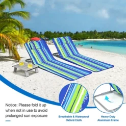 Costway 3-Piece Beach Lounge Chair Mat Set 2 Adjustable Lounge Chairs With Table BlueStripe 17 Costway 3-Piece Beach Lounge Chair Mat Set 2 Adjustable Lounge Chairs With Table BlueStripe -Crosley Shop GUEST 6450bc88 fc8c 4e47 a4f5 401d277fadfe
