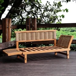 Cambridge Casual Auburn Teak & Wicker Outdoor Patio Daybed With Cushion Brown/Blue -Crosley Shop GUEST 64b709e4 fc60 47f7 ad56 a843c1e4ce6f