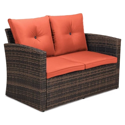 6pc Wicker Outdoor Conversation Set With Cushions - Orange - EDYO LIVING 7 6pc Wicker Outdoor Conversation Set With Cushions - Orange - EDYO LIVING - Image 5