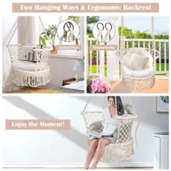 Costway Hanging Hammock Chair Macrame Swing Hand Woven Cotton Backrest 17 Costway Hanging Hammock Chair Macrame Swing Hand Woven Cotton Backrest -Crosley Shop GUEST 659c370c 99bc 4596 92f1 f7c4f9d864bd