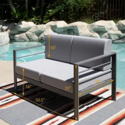 Patio Aluminum Outdoor Loveseat, Patio Sofa Couch Chair With Cushions (Grey) -Crosley Shop GUEST 669482ad 4c9a 4979 8c37 84bf7d5dbfb3