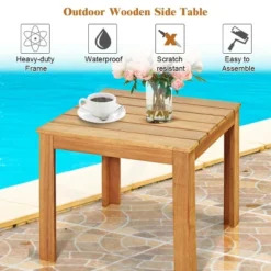 Costway 2PCS Wooden Square Side End Table Patio Coffee Bistro Table Indoor Outdoor Natural -Crosley Shop GUEST 66a18c48 b953 4840 be6f d0abe114e164