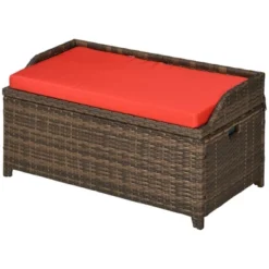 Outsunny Patio Wicker Storage Bench, Cushioned Outdoor PE Rattan Patio Furniture, Assisted Easy Open, Two-In-One Seat Box With Handles Seat, Red 9 Outsunny Patio Wicker Storage Bench, Cushioned Outdoor PE Rattan Patio Furniture, Assisted Easy Open, Two-In-One Seat Box With Handles Seat, Red -Crosley Shop GUEST 66b7b1cc d4d6 4f5f 859c 5dba2fa9fa58