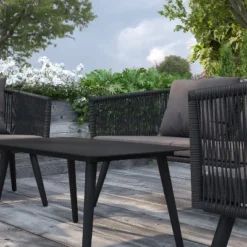Merrick Lane Outdoor Furniture 4 Piece Black Woven Aluminum Frame Loveseat, 2 Chair And Coffee Table Set With Gray Cushions -Crosley Shop GUEST 66c1ed53 f960 428c ae9f 2b7072fa4abd