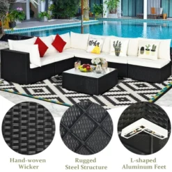 Costway 7PCS Patio Rattan Furniture Set Sectional Sofa Cushioned Glass Table Steel Frame -Crosley Shop GUEST 67281825 25ed 42e7 bc45 edf38c2bc6c0