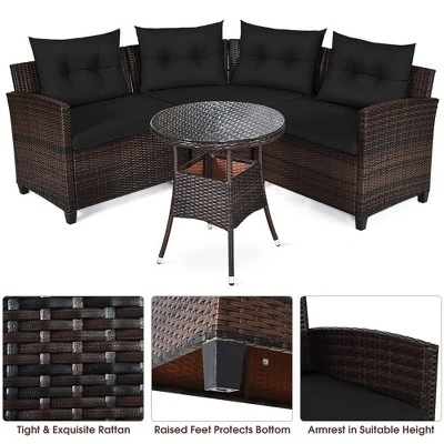 Costway 4PCS Outdoor Patio Rattan Furniture Set Cushioned Sofa Table TurquoiseBlackNavyRed 7 Costway 4PCS Outdoor Patio Rattan Furniture Set Cushioned Sofa Table TurquoiseBlackNavyRed - Image 5