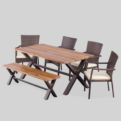 Brandywine 6pc Acacia Wood/Wicker Patio Dining Set - Brown/Cream - Christopher Knight Home 3 Brandywine 6pc Acacia Wood/Wicker Patio Dining Set - Brown/Cream - Christopher Knight Home