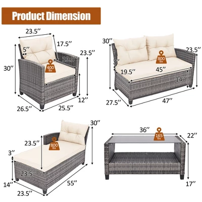 Costway 4PCS Patio Rattan Furniture Set Sofa Ottoman Cushion Garden Deck White/Gray 4 Costway 4PCS Patio Rattan Furniture Set Sofa Ottoman Cushion Garden Deck White/Gray - Image 2