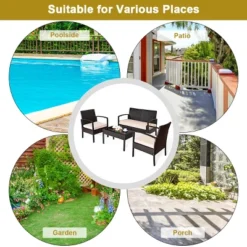 Costway 4PCS Patio Rattan Conversation Furniture Set Cushioned Seat Glass Table 13 Costway 4PCS Patio Rattan Conversation Furniture Set Cushioned Seat Glass Table -Crosley Shop GUEST 69506be2 9edf 4dff 937b 63bf61d50b17